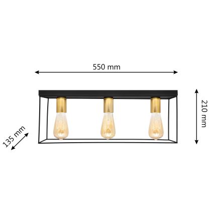 Iluminação de teto FINN 3xE27/15W/230V preto/dourada