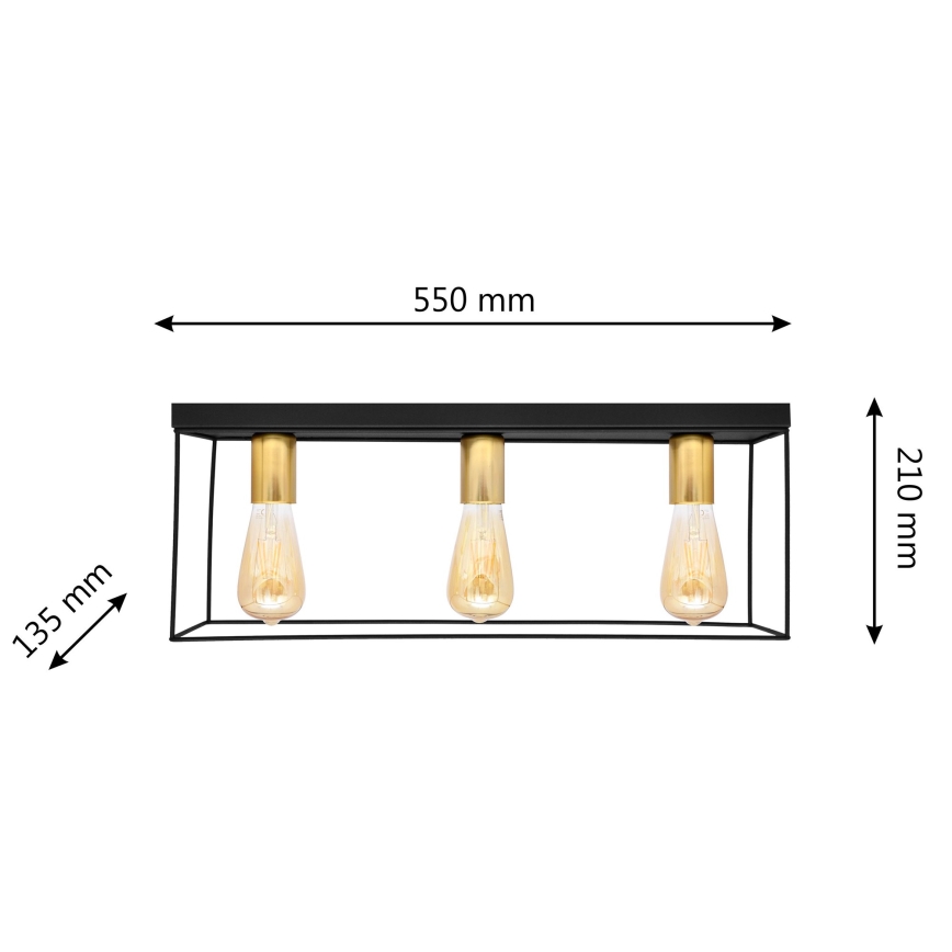 Iluminação de teto FINN 3xE27/15W/230V preto/dourada