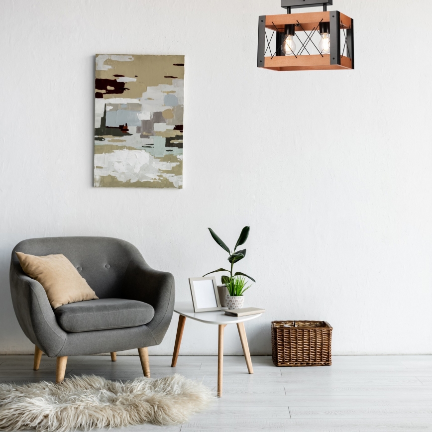 Iluminação de teto FRIDA 2xE27/60W/230V preto/castanho faia