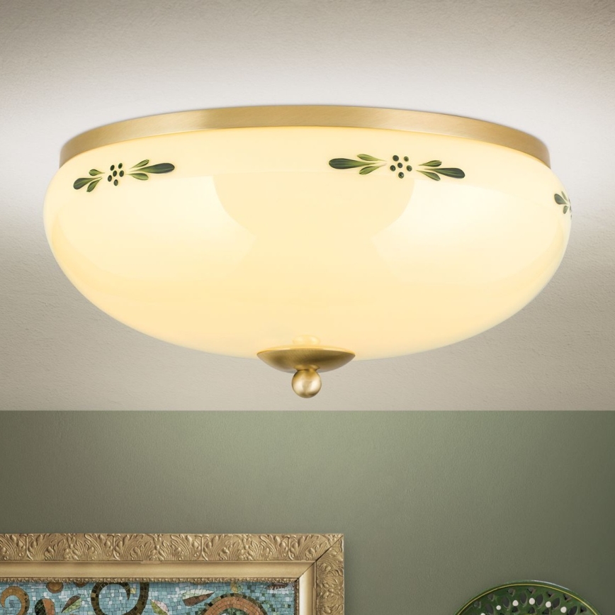 Iluminação de teto LANDHAUS 3xE27/60W/230V diâmetro 35 cm latão/bege
