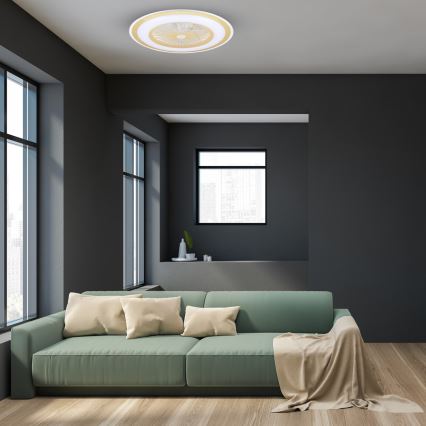 Iluminação de teto LED com regulação e ventoinha ZONDA LED/48W/230V 3000-6000K dourado + controlo remoto