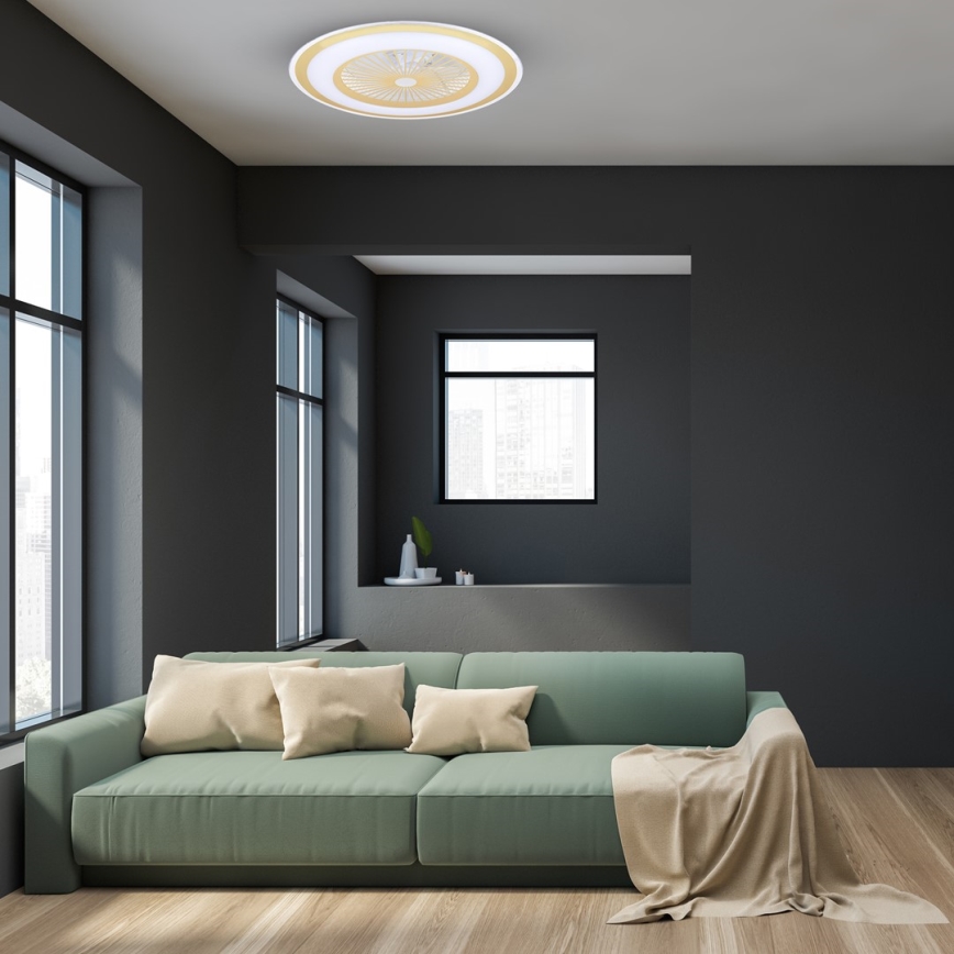 Iluminação de teto LED com regulação e ventoinha ZONDA LED/48W/230V 3000-6000K dourado + controlo remoto