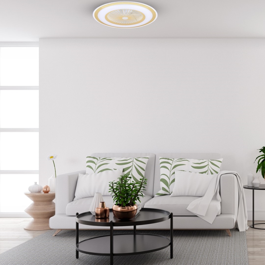 Iluminação de teto LED com regulação e ventoinha ZONDA LED/48W/230V 3000-6000K dourado + controlo remoto