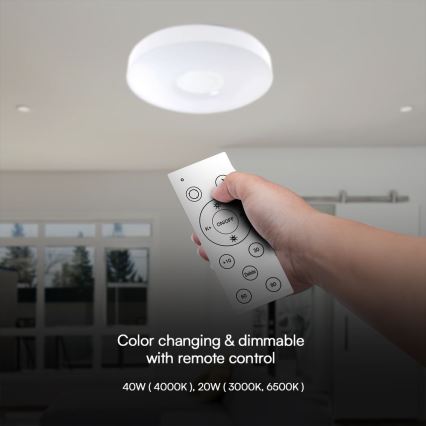 Iluminação de teto LED com regulação LED/40W/230V 3000-6500K 39 cm branco + comando