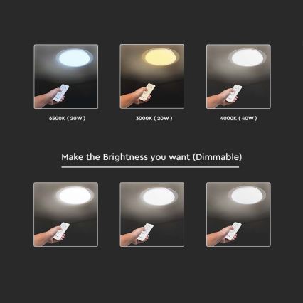 Iluminação de teto LED com regulação LED/40W/230V 3000K/4000K/6500K + controlo remoto
