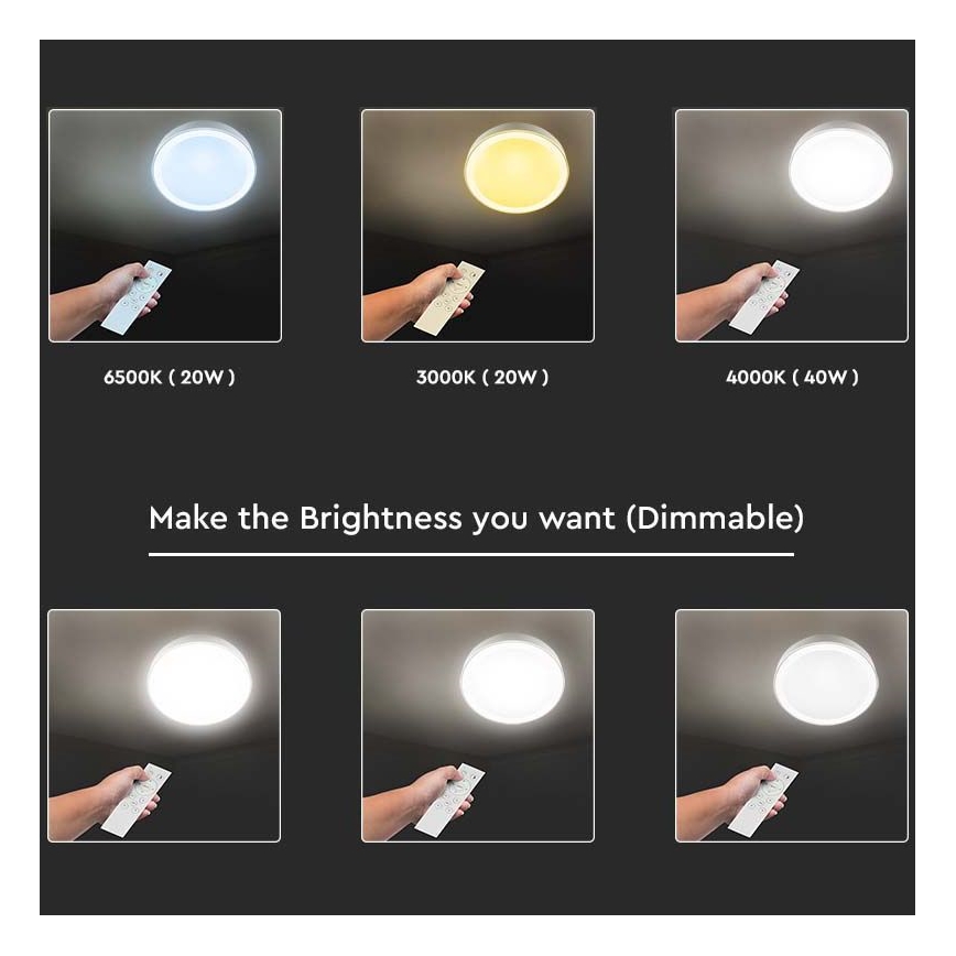 Iluminação de teto LED com regulação LED/40W/230V 3000K/4000K/6500K + controlo remoto