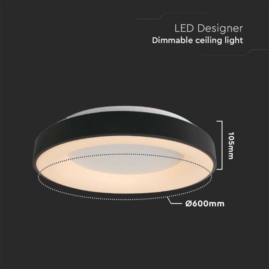 Iluminação de teto LED com regulação LED/49W/230V 3000K diâmetro 60 cm preto