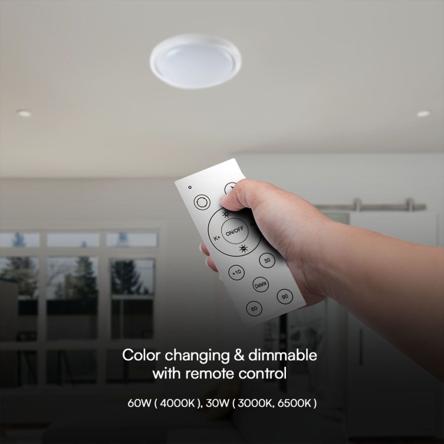 Iluminação de teto LED com regulação LED/60W/230V 3000-6500K 49,2 cm branco + comando