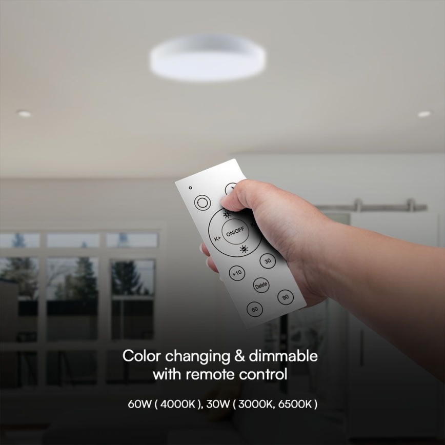 Iluminação de teto LED com regulação LED/60W/230V 3000-6500K 49,5 cm branco + comando