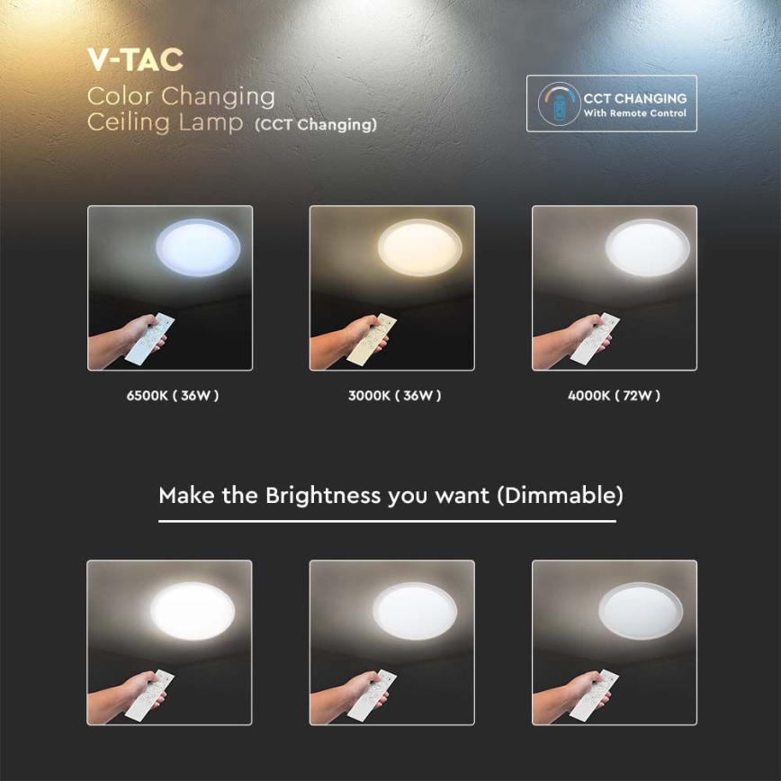 Iluminação de teto LED com regulação LED/72W/230V 3000-6500K diâmetro 67 cm branco + comando