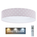 Iluminação de teto LED com regulação SMART GALAXY KIDS LED/24W/230V 3000-6500K estrelas rosa/branco + controlo remoto