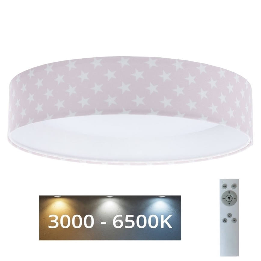 Iluminação de teto LED com regulação SMART GALAXY KIDS LED/24W/230V 3000-6500K estrelas rosa/branco + controlo remoto
