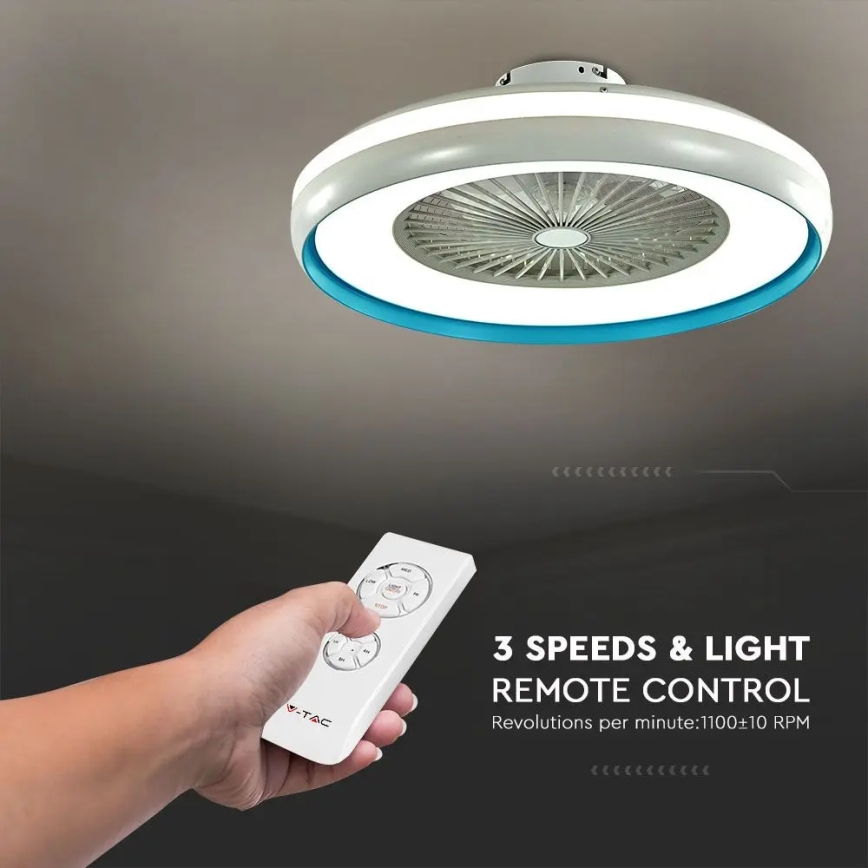 Iluminação de teto LED com uma ventoinha LED/45W/230V 3000/4000/6500K azul + comando
