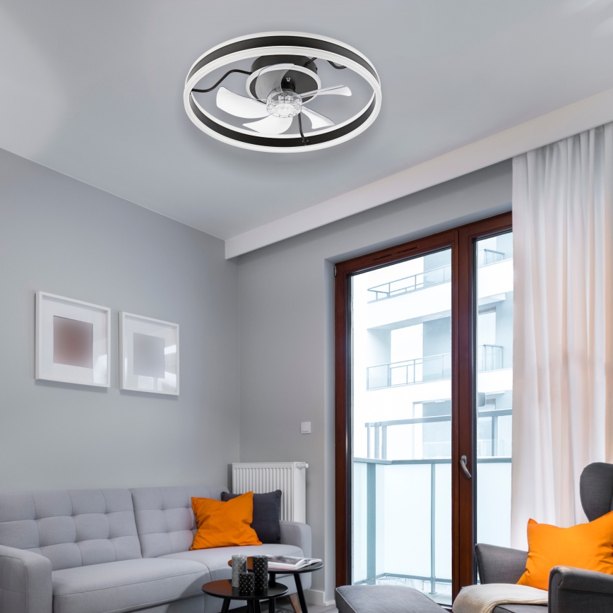Iluminação de teto LED com regulação e ventoinha APOLLO LED/38W/230V preto + comando