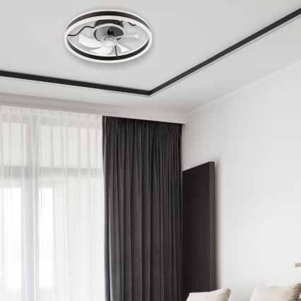 Iluminação de teto LED com regulação e ventoinha APOLLO LED/38W/230V preto + comando