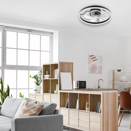 Iluminação de teto LED com regulação e ventoinha APOLLO LED/38W/230V preto + comando