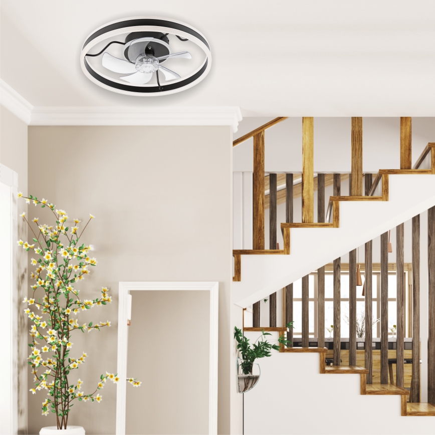 Iluminação de teto LED com regulação e ventoinha APOLLO LED/38W/230V preto + comando