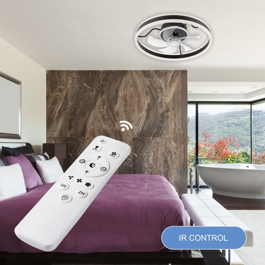 Iluminação de teto LED com regulação e ventoinha APOLLO LED/38W/230V preto + comando