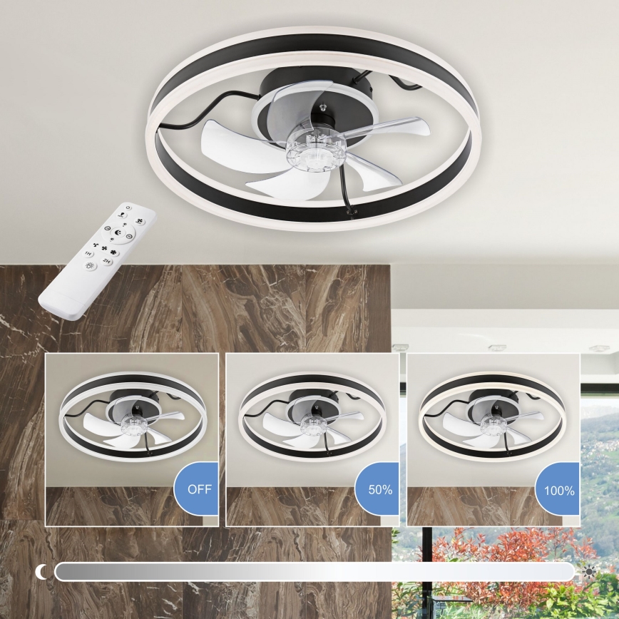 Iluminação de teto LED com regulação e ventoinha APOLLO LED/38W/230V preto + comando