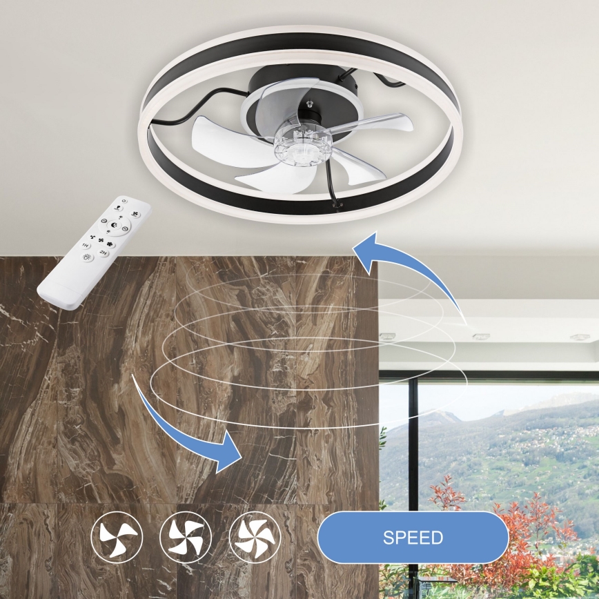 Iluminação de teto LED com regulação e ventoinha APOLLO LED/38W/230V preto + comando