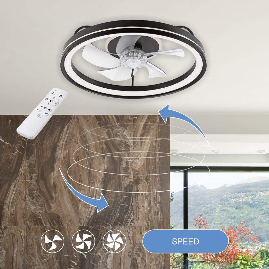 Iluminação de teto LED com regulação e ventoinha FARGO LED/37W/230V preto + comando