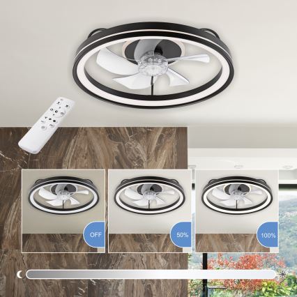 Iluminação de teto LED com regulação e ventoinha FARGO LED/37W/230V preto + comando