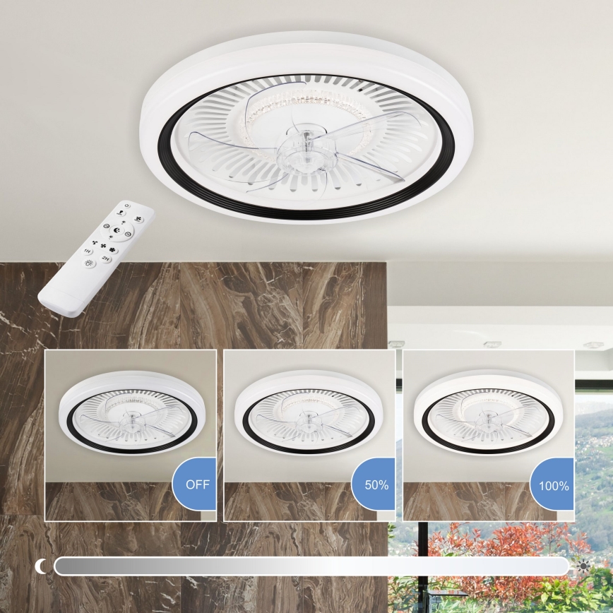 Iluminação de teto LED com regulação e ventoinha GEMMA LED/37W/230V branco + comando