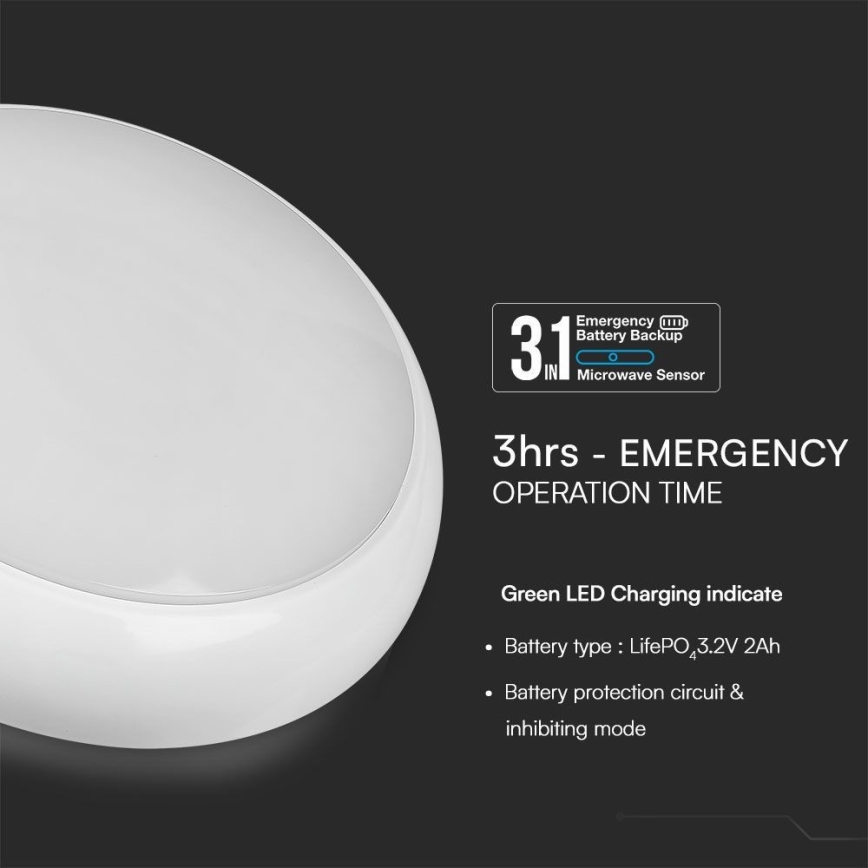 Iluminação de teto LED de emergência com sensor LED/8W/16W/20W/230V IP65 3000/4000/6500K diâmetro 32 cm