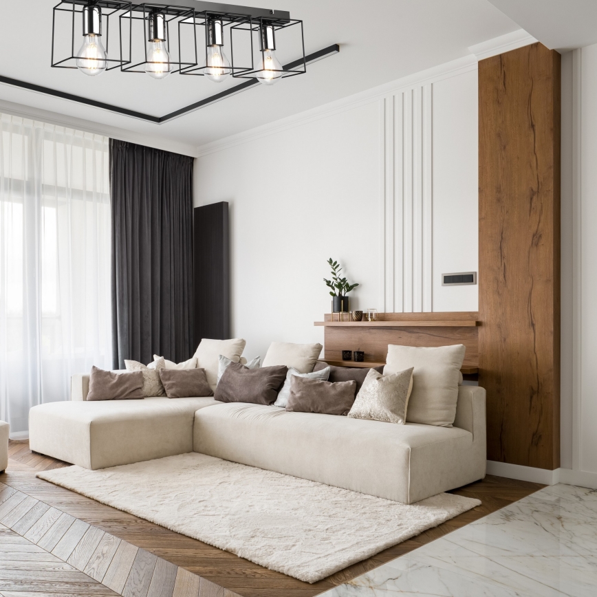 Iluminação de teto MIKA 4xE27/60W/230V 61 cm preto/cromado brilhante