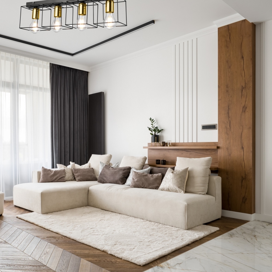 Iluminação de teto MIKA 4xE27/60W/230V 61 cm preto/dourada