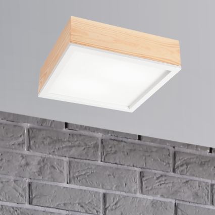 Iluminação de teto NATURAL SQUARE 2xE27/15W/230V 31x31 cm pinho/branco