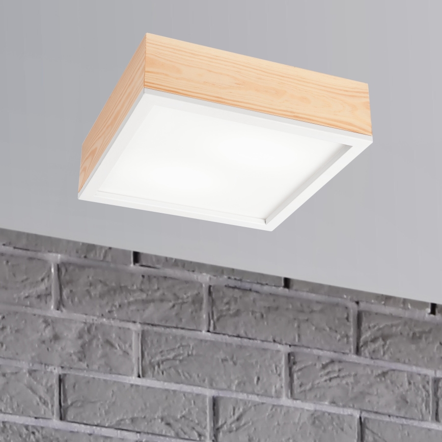 Iluminação de teto NATURAL SQUARE 2xE27/15W/230V 31x31 cm pinho/branco