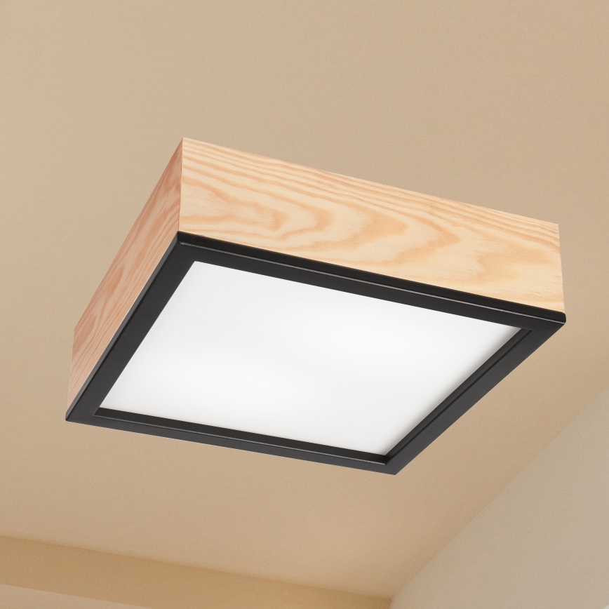 Iluminação de teto NATURAL SQUARE 2xE27/15W/230V 31x31 cm pinho/preto
