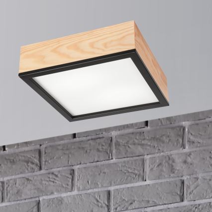 Iluminação de teto NATURAL SQUARE 2xE27/15W/230V 31x31 cm pinho/preto