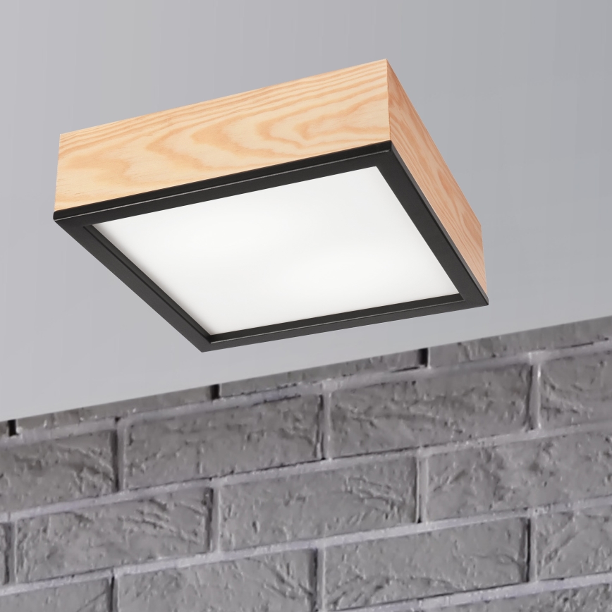 Iluminação de teto NATURAL SQUARE 2xE27/15W/230V 31x31 cm pinho/preto
