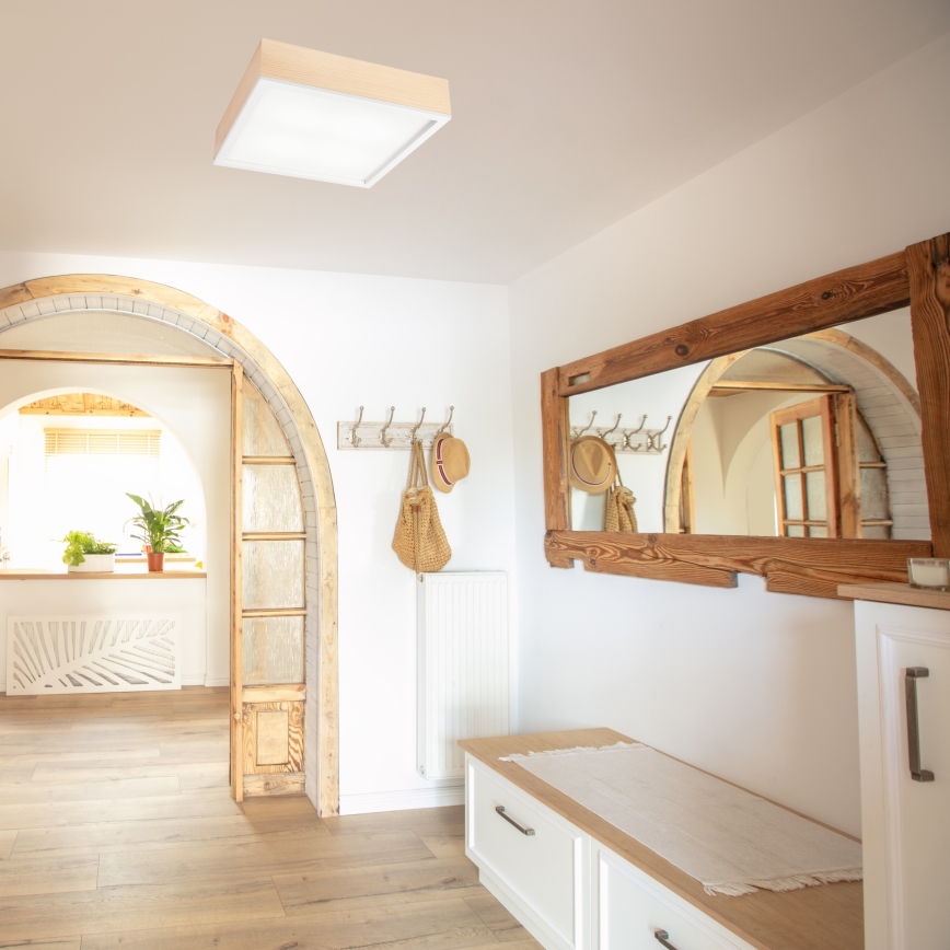 Iluminação de teto NATURAL SQUARE 4xE27/15W/230V 39x39 cm pinho/branco