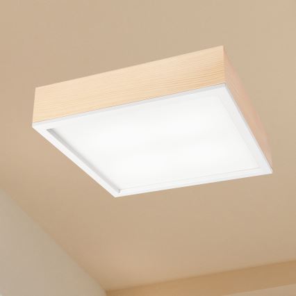 Iluminação de teto NATURAL SQUARE 4xE27/15W/230V 39x39 cm pinho/branco