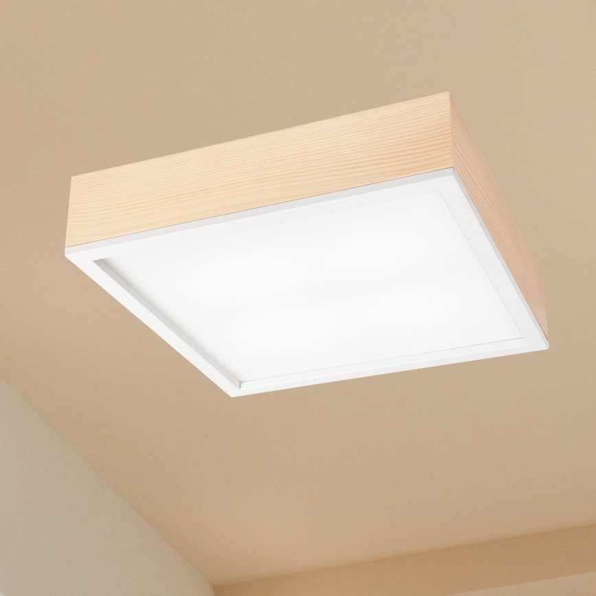 Iluminação de teto NATURAL SQUARE 4xE27/15W/230V 39x39 cm pinho/branco