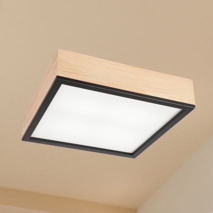 Iluminação de teto NATURAL SQUARE 4xE27/15W/230V 39x39 cm pinho/preto