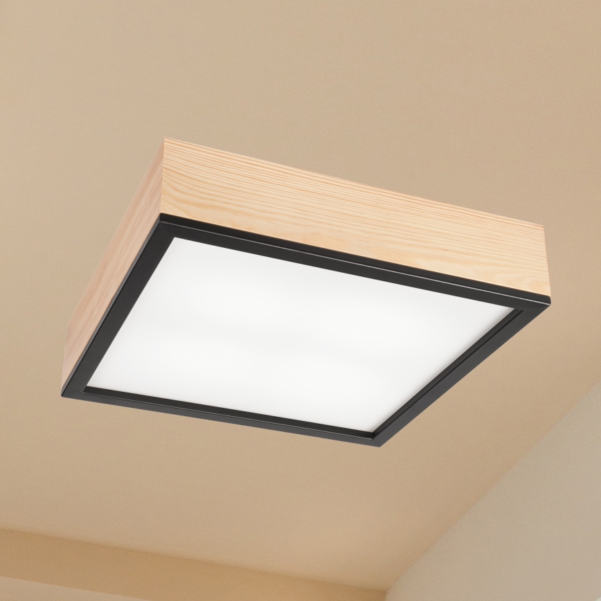 Iluminação de teto NATURAL SQUARE 4xE27/15W/230V 39x39 cm pinho/preto