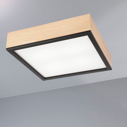 Iluminação de teto NATURAL SQUARE 4xE27/15W/230V 39x39 cm pinho/preto