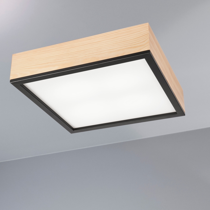 Iluminação de teto NATURAL SQUARE 4xE27/15W/230V 39x39 cm pinho/preto