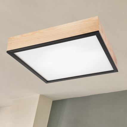 Iluminação de teto NATURAL SQUARE 4xE27/15W/230V 48x48 cm pinho/preto
