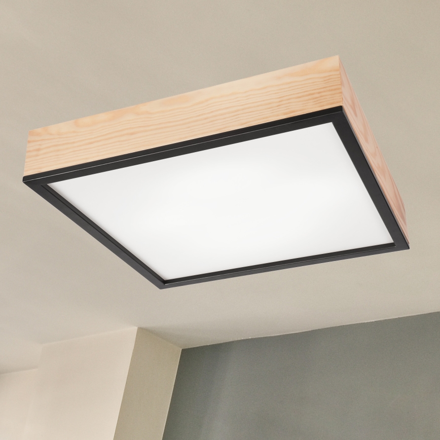Iluminação de teto NATURAL SQUARE 4xE27/15W/230V 48x48 cm pinho/preto