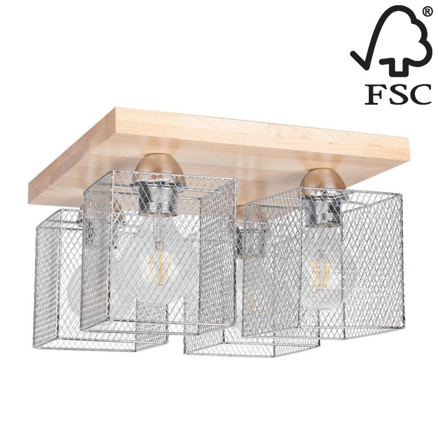 Iluminação de teto NORMAN WOOD 4xE27/25W/230V bétula - certificado por FSC