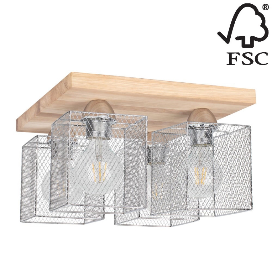 Iluminação de teto NORMAN WOOD 4xE27/25W/230V carvalho mate - certificado por FSC
