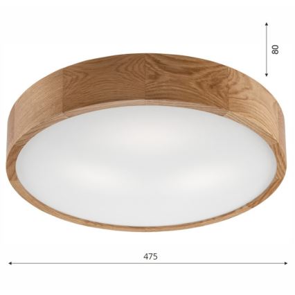 Iluminação de teto OAK 3xE27/60W/230V carvalho ø 47,5 cm - FSC certificado