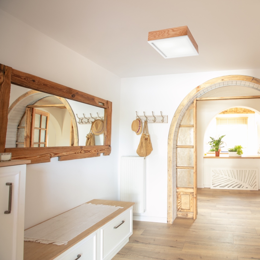 Iluminação de teto OAK SQUARE 2xE27/15W/230V 31x31 cm carvalho/branco