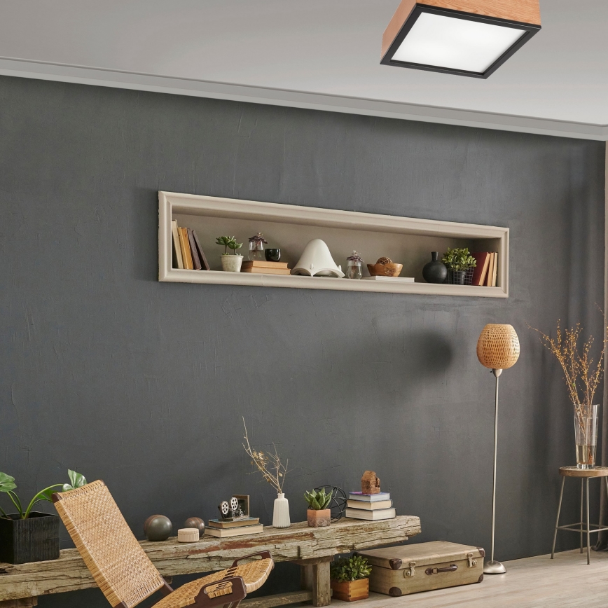 Iluminação de teto OAK SQUARE 2xE27/15W/230V 31x31 cm carvalho/preto