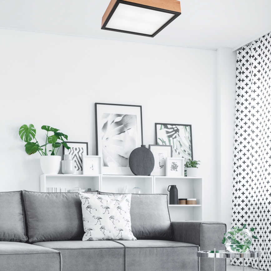 Iluminação de teto OAK SQUARE 4xE27/15W/230V 39x39 cm carvalho/preto